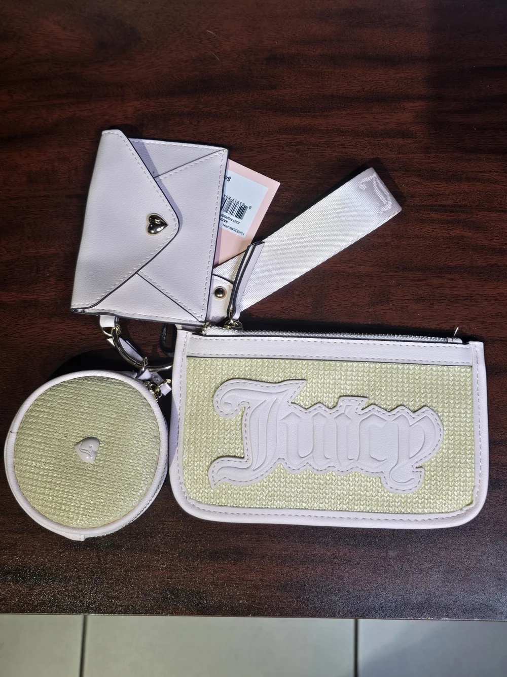 Juicy Couture Cream & Pale Green 3-Piece Wristlet Set with Heart Charm